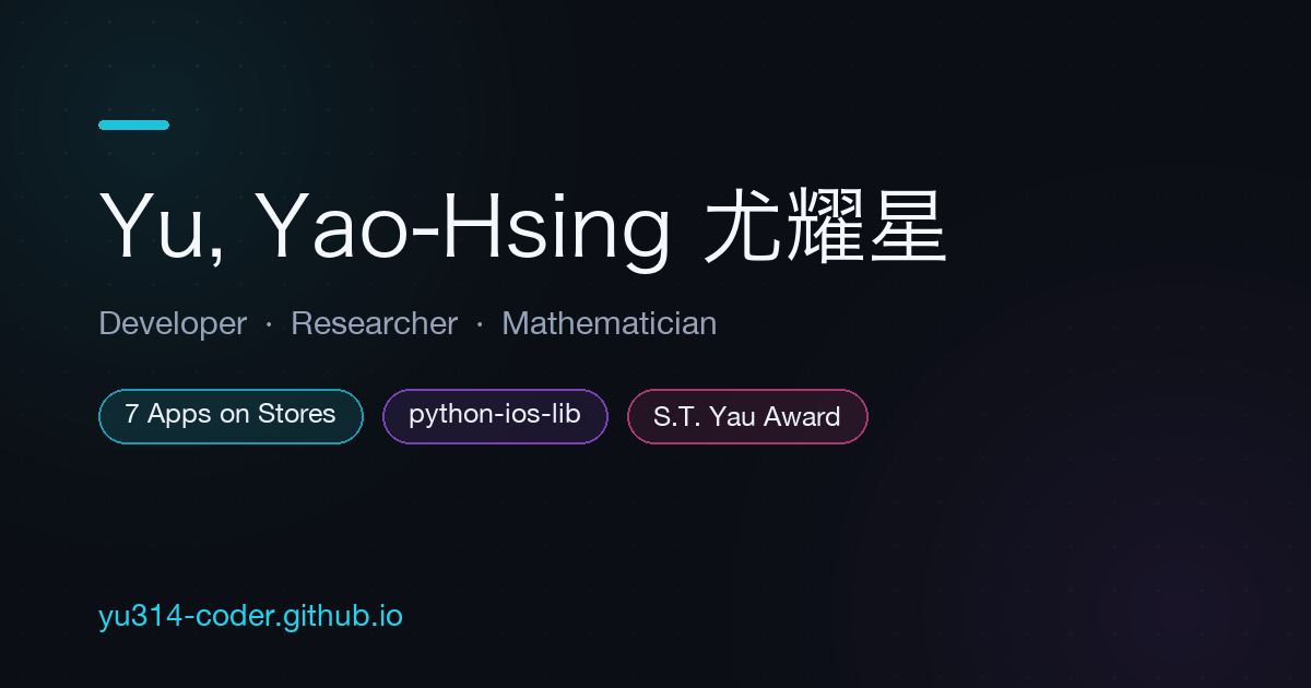 Yod Codebench Yu, Yao-Hsing 尤耀星 | Home - Developer & Data Enthusiast